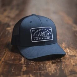 Navy Almond Trucker Hat -Surf Story Shop Almond Navy Trucker web